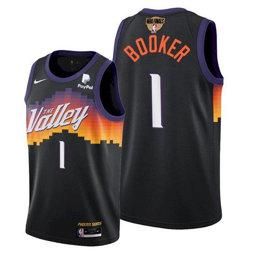 Youth Phoenix Suns #1 Devin Booker 2021 Black NBA Finals City Edition Stitched Jersey